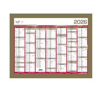 Calendrier Mural 2026-14 Mois - 27 x 21 cm - Or et Rouge
