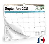 Calendrier Mural 2026-2027 A4 Paysage dès Sept. 2026, Design Vert, Français