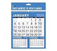 Calendrier mural 2026 3 mois par page | Planificateur à spirale bleu et blanc | Comprend les jours fériés et les dates importantes | Pour la maison, le bureau, l'école et le travail