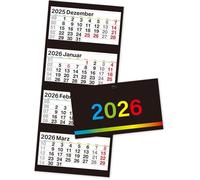 Calendrier Mural 2026 4 Mois - Noir - 90 X 31,5 Cm - Grand Format Avec 4 Blocs Individuels Perforés - Panneau Arrière Pliable - Po