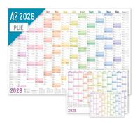 Calendrier mural 2026 A2 en français (59 x 42 cm) plié pour 14 mois déc 2025 - jan 2027 - avec jours fériés de la France