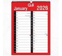 Calendrier mural 2026 A4 mensuel à 2 colonnes à spirales avec jours fériés britanniques | Organiseur mensuel à suspendre