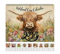 Calendrier Mural 2026 Animaux, Calendrier Mural Décoratif Highland Cow, Calendriers Murals Avec De Jolis Dessins De Bovins Des Highlands, Cadeau Parfait Pour Les Amoureux Du Bétail Écossais