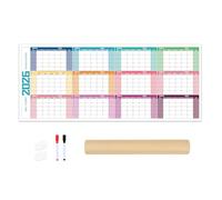 Calendrier mural 2026 annuel complet - 100 x 42 cm - Effaçable - Montage mural - Planificateur annuel pour projet de planification quotidienne