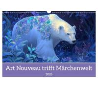 Calendrier mural 2026 Art nouveau rencontre le monde des contes de fées Format A3 paysage Calendrier mensuel CALVENDO