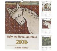 Calendrier mural 2026 avec animaux médiévaux laids, calendrier 2026 avec animaux drôles et mignons, décoration artistique médiévale hilarante, illustrations d'art animalier personnalisées (1pc)