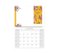 Calendrier mural 2026 avec bloc-notes, liste de courses, motif floral jaune, planificateur mural mensuel et tableau effaçable à sec - Organiseur mural pour la maison, l'école ou le bureau