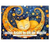 Calendrier mural 2026 avec chats amusants au style des maîtres - Format A3 paysage - Calendrier mensuel CALVENDO