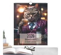 Calendrier mural 2026 avec chats - Calendrier mural amusant 2026 avec 12 mois - Planification personnelle pour l'école, le bureau à domicile, la chambre à coucher, la chambre d'étudiant
