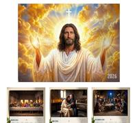 Calendrier mural 2026 avec images exquises de Jésus-Christ - Foi quotidienne, paix et inspiration divine, calendrier mural 2026 pour les maisons chrétiennes, avec des illustrations (1PCS)