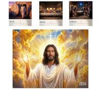 Calendrier mural 2026 avec images exquises de Jésus-Christ - Foi quotidienne, paix et inspiration divine, calendrier mural 2026 de Jésus-Christ avec versets, planificateur inspirant (1Pcs)
