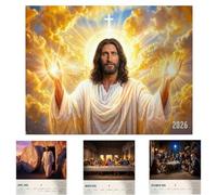 Calendrier mural 2026 avec images exquises de Jésus-Christ - Foi quotidienne, paix et inspiration divine avec 12 illustrations respectueuses, cadeau religieux chrétien pour la maison (1PC)