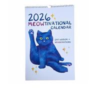 Calendrier mural 2026 avec motif chat amusant avec affirmations quotidiennes, 12 mois illustré pour décoration murale de bureau ou de maison