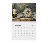Calendrier mural 2026 avec motif chat ivre drôle | Grand planificateur mensuel en papier épais | Décoration de bureau à domicile | Cadeau de Nouvel An | Illustrations de chat HD, planification