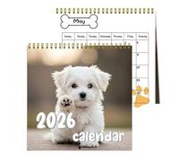 Calendrier mural 2026 avec motif chiots mignons | Organiseur mensuel à grande grille pour préparations de vacances, réunions d'équipe, salle de classe, lieu de travail, routine de remise en forme