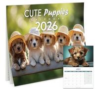 Calendrier mural 2026 britannique avec chiots mignons - S'ouvre au format A3 par mois - Idéal pour les amoureux des chiens - Cadeau d'anniversaire pour elle