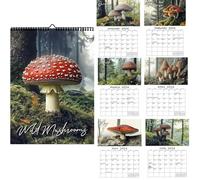 Calendrier Mural 2026,Calendrier des Champignons Sauvages pour 12 Mois - Agenda Janvier à Décembre 2026 Motif Fongique pour Mur Bureau Maison École Amoureux Nature
