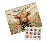 Calendrier mural 2026 - Calendrier mural 2026 - Vache des Highlands - Planificateur mensuel pour Noël, anniversaire, bureau, école, enseignant, étudiant, planification