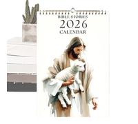 Calendrier mural 2026 - Calendrier mural chrétien mensuel - Art Jésus avec mouton - Motifs chrétiens - Idée cadeau pour l'église