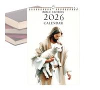 Calendrier mural 2026 - Calendrier mural chrétien - Planificateur d'œuvres d'art religieuses | Écriture chrétienne avec de belles illustrations d'histoires bibliques pour cadeau de