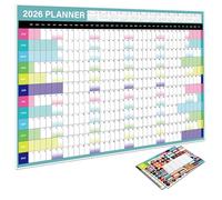 Calendrier mural 2026 complet avec étiquettes transparentes à suspendre, aperçu annuel, pages de mise au point mensuelle pour la maison, l'école, le bureau