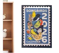 Calendrier Mural 2026 | Dessins De Style Timbre Rétro - 13 Impressions Artistiques D'oiseaux Vintage Calendrier Mural | Pour Chambre Voyage Travailler Appartement Dortoir Hôtel Aula