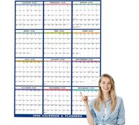 Calendrier mural 2026 effaçable - Format A1 - Extra large - Couleur : bleu - Pour la maison, le bureau et les universités - Poster mural effaçable à sec pour planification annuelle