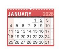 Calendrier mural 2026 facile à voir mensuel rouge - Mise en page claire - Planificateur mensuel à spirales 270 x 225 mm Calendrier mural 2026 Royaume-Uni - Pour maison, entreprise, bureau, étudiants