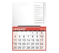 Calendrier mural 2026 facile à voir mensuel rouge - Tableau blanc effaçable à sec - Carnet de notes de choses à faire - Reliure à spirale 265 x 185 mm Calendrier 2026 2026 Royaume-Uni - Pour la maison