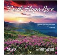 Calendrier mural 2026 Faith Hope Love 2026 - 14 mois (novembre 2025 à décembre 2026) - 29 x 61 cm (ouvert), papier épais brillant, parfait cadeau