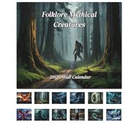 Calendrier mural 2026 Folklore créatures mythiques - Bigfoot, Mothman, Vampires et Loups-Garous - Art monstre cryptide pour les fans de mythologie et de légendes, parfait pour la décoration de la