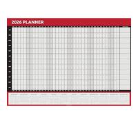 Calendrier mural 2026 - Format A1 (84 cm x 59 cm) - Affichage annuel complet - Pour la maison, le bureau, le travail - Année complète - Rouge