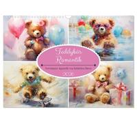 Calendrier mural 2026 format A3 paysage, motif ours en peluche romantique, aquarelle de rêve, calendrier mensuel CALVENDO