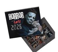 Calendrier mural 2026 Halloween Film d'horreur et chats - Art félin effrayant, 27,9 x 21,6 cm