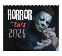 Calendrier mural 2026 Halloween Horror Movie & Cats, 28 cm x 21,5 cm Calendrier Spooky Feline Collection, calendrier Silent Terror Art, cadeau pour les fans d'horreur et les amoureux des chats (1pcs)