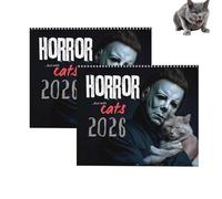 Calendrier mural 2026 Halloween Horror Movie & Cats, calendrier Spooky Feline Collection, agenda mural 12 mois, cadeau pour les fans d'horreur et les amoureux des chats (2pcs)