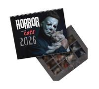 Calendrier mural 2026 Halloween Horror Movie & Cats, calendrier sur le thème de la peur avec des chats, agenda mural 12 mois, calendrier artistique Silent Terror (1pcs)