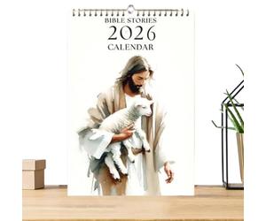 Calendrier Mural 2026 Histoires De La Bible - 27x20 | Calendrier Religieux Avec Jésus Inspiration Et Mouton Motifs | Décoration Murale Chrétienne Pour Des Idées Cadeaux Pour La Communauté De L'Église