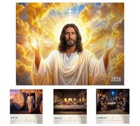 Calendrier mural 2026 - Images exquises de Jésus-Christ, Calendrier chrétien avec versets bibliques, Paroles quotidiennes pour la foi, la paix et l'inspiration, idéal pour la maison (1PC)