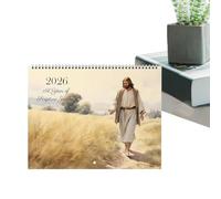Calendrier mural 2026 Jésus à suspendre avec illustrations religieuses, organiseur pour la maison, le bureau, l'école, le dortoir, le bureau familial, 22,5 x 28 cm, léger