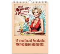 Calendrier mural 2026 Menopause & Mojitos, citations drôles sur les hormones, 12 mois 8,5x11 pouces, reliure spirale, grilles mensuelles à remplir, pour maison/bureau/cuisine, 1 ou 2 pièces (1pcs)