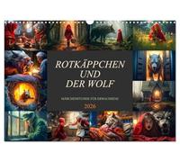 Calendrier mural 2026 Motif chaperon rouge et loup Format A3 paysage Format CALVENDO