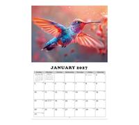 Calendrier mural 2026 - Motif oiseau - 13 mois - Avec motifs colibri - Janvier 2026 à janvier 2027 - Calendrier mural pour les amoureux de la nature, les amis des oiseaux - Pour la maison, le bureau