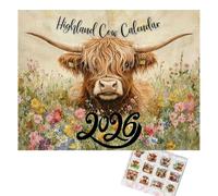 Calendrier mural 2026 motif vache Highland 2026 | Décoration d'intérieur sur 12 mois pour planifier l'école, la salle de classe, le bureau, l'appartement, la famille