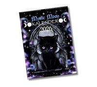 Calendrier mural 2026 Mystic Moon - Format A4 - À spirales - Vacances - Aperçu des vacances - Calendrier lunaire avec fêtes Wicca