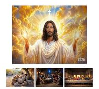 Calendrier mural 2026 - Planificateur chrétien inspirant, calendrier de foi de Jésus, plan de pensée , organisateur religieux à domicile, design de motivante | Église de bureau à
