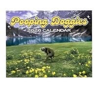 Calendrier mural 2026 Pooping Doggies - Cadeau drôle de caca de chien, calendrier drôle de caca de chien dans un bel endroit, calendriers d'art mural de caca de chiens mignons (1PC)