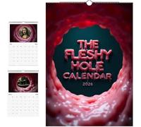 Calendrier mural 2026 The Fleshy Hole, mauvais goût, dégoûtant Fleshy Hole, cadeau drôle et bizarre pour adultes, 12 mois d'humour absurde et d'art de beauté douteux pour la décoration (1pc)