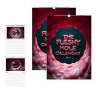 Calendrier mural 2026 The Fleshy Hole, mauvais goût, dégoûtant Fleshy Hole, cadeau drôle et bizarre pour adultes, 12 mois d'humour absurde et d'art de beauté douteux pour la décoration (2pcs)