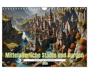 Calendrier mural 2026 - Villes et châteaux médiévaux - Format A4 paysage - Calendrier mensuel CALVENDO